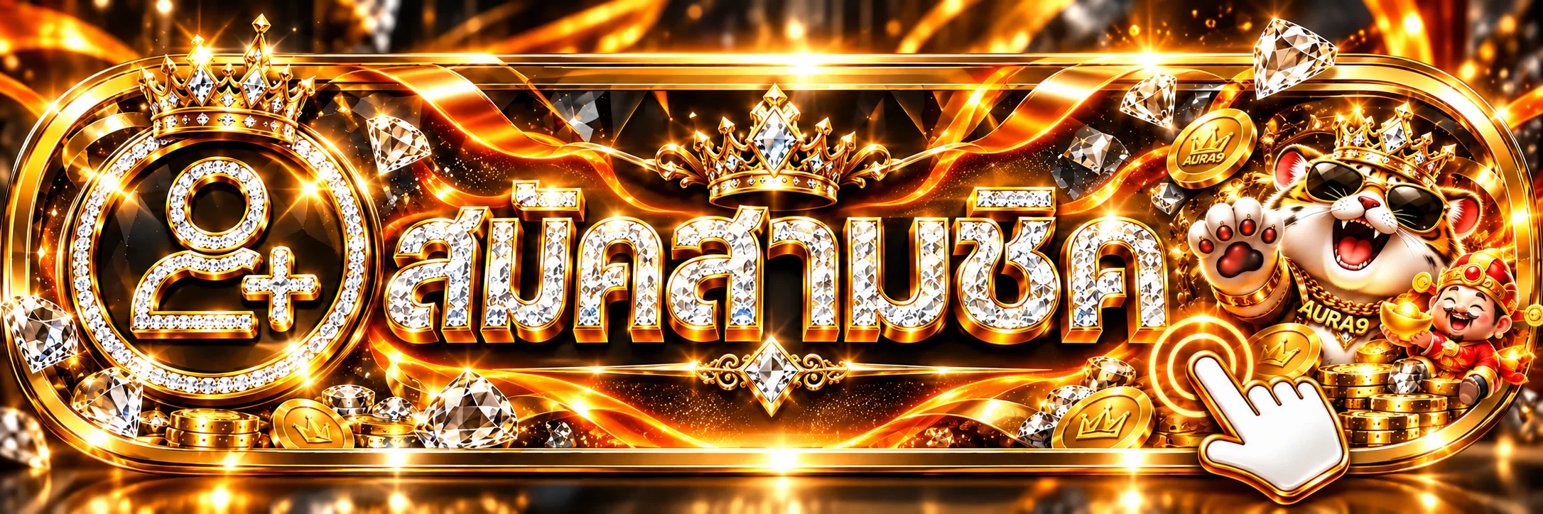 ปุ่มสมัครสมาชิกและทางเข้าเล่น AURA9